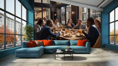 group of friends having a meeting in a restaurant Wall mural