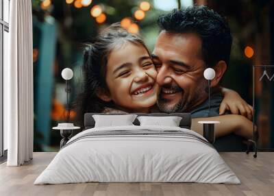 happy father hugging to his daughter and laughing Wall mural