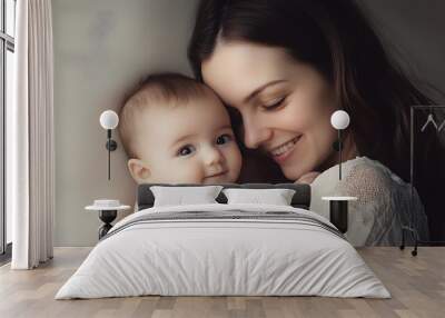 Happy Mom with baby Wall mural