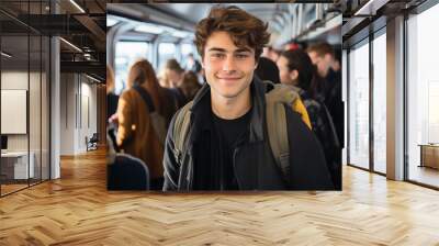 happy young boy on the bus  Wall mural