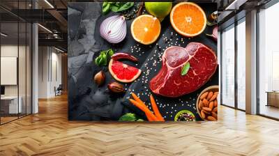 Healthy foods for healthy liver, Concept of liver disease die, liver detox, clean eating. place for text, top view Wall mural