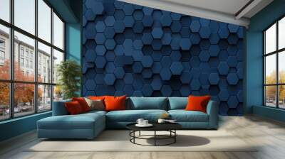 Hexagonal dark blue background texture. 3d illustration, 3d rendering Wall mural