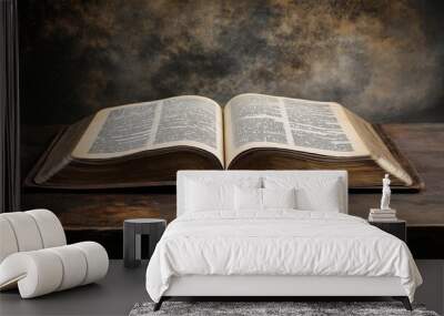 Holy bible laying open on a table Wall mural