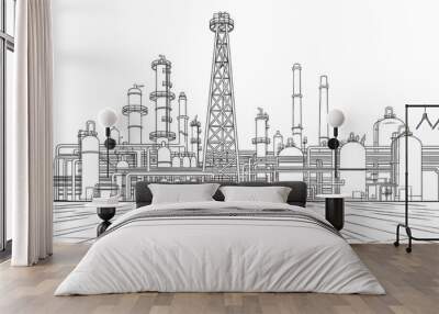 Industrial Factory Outline Sketch Illustration Wall mural