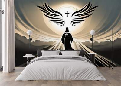 Jesus or a discipel walking into heaven.  Wall mural