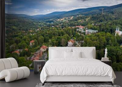 Aerial view of Swierardow Zdroj. Beautiful town of Lower Silesia. Poland. Wall mural