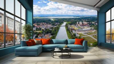 Aerial view of the river Nysa in the city of Nysa. Wall mural