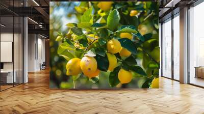 Lemon tree laden with ripe fruit Wall mural