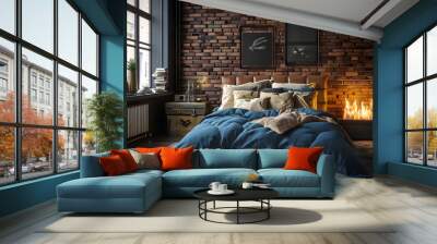 Loft interior design of modern bedroom with brick wall Wall mural