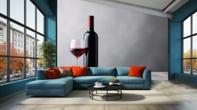 Macro glass of red wine glass glowing bottle Wall mural