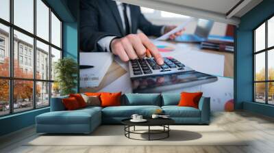 man hand calculator and document Wall mural