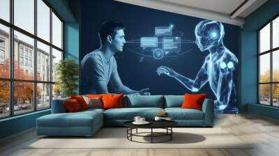 Man Interacting with Holographic  Chatbot Wall mural