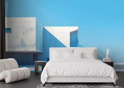 Minimalistic architecture facades on blue background Wall mural