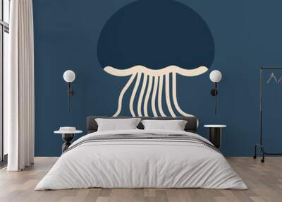 Minimalistic jellyfish blue logo vector art Wall mural