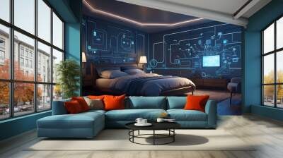 Modern Smart bedroom interior with innovative technology maintaining connections. Wall mural