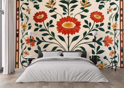 Mughal decorative ornamental floral. Vintage intricate traditional mughal style with flowers and foliage. Wall mural