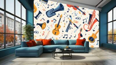 music instruments pattern, on a white background Wall mural