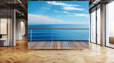 Ocean view with copy space image of a cruise ship deck and railing Wall mural