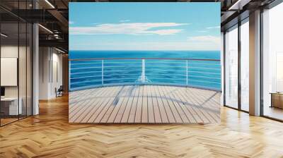 Ocean view with copy space image of a cruise ship deck and railing Wall mural