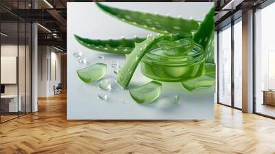 Organic Aloe Vera Beauty Product on White Background Wall mural