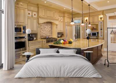 Beige kitchen with a large island Wall mural