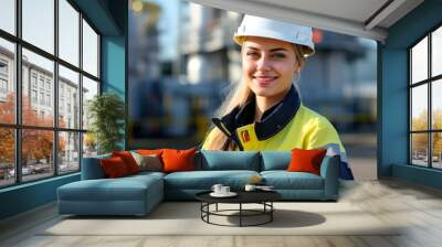 Portrait of a smiling female engineer Wall mural