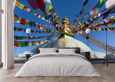 Boudhanath stupa, Kathmandu city, buddhism in Nepal Wall mural