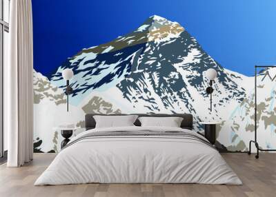 mount Everest from Nepal side as seen from gokyo, vector illustration, Mt Everest 8,848 m, Khumbu valley, Sagarmatha national park, Nepal Himalaya mountain Wall mural