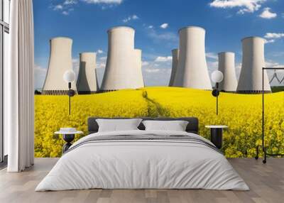 Nuclear power plant, field of rapeseed, canola or colza Wall mural