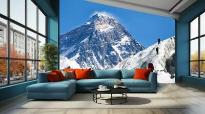 view of Everest from Gokyo valley with group of climbers Wall mural