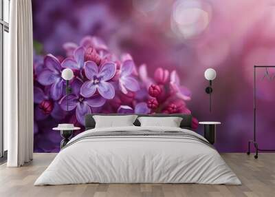 Purple lilac flowers blossoming in spring garden Wall mural