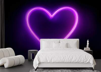 Purple neon wireframe heart shape isotated on black background. Wall mural