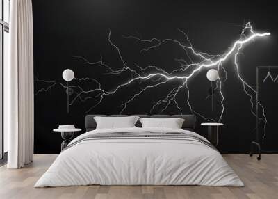 realistic lightning on pure black background Wall mural