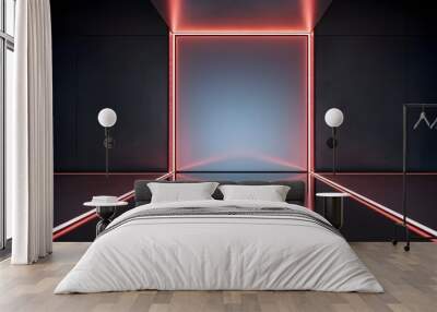 Red Neon Lights In Dark Room With Empty Space Wall mural