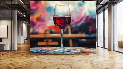 Red wine glass and colorful paint watercolor canvas Wall mural