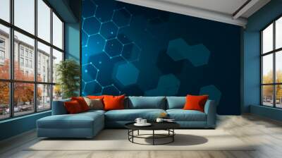 Geometric abstract background of innovation technology concept. Vector illustration Hexagon pattern, molecular structure, genetic engineering. Concepts and ideas for technology, science, and medicine Wall mural