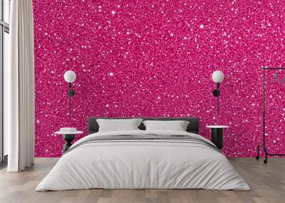 Seamless hot pink trendy small shiny sparkly glitter barbiecore aesthetic fashion backdrop. Shiny bold feminine fuchsia bling pattern. Girly colorful background texture or wallpaper. 3D rendering. Wall mural