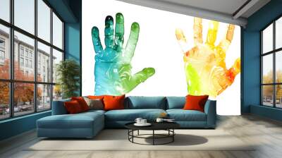 Set colorful hand print, paint watercolor isolated on white, clipping Wall mural