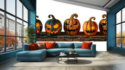 Set of Halloween scary pumpkins cut. Spooky creepy pumpkins cut Wall mural