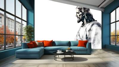 Sketch of Jesus Christ on white background with copy space Wall mural