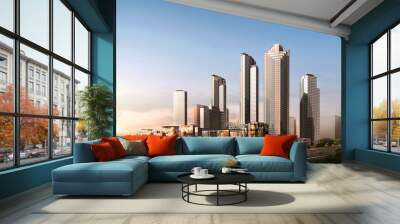 skyscrapers in the city, 3d rendering of the modern high-rise buidings in the city Wall mural