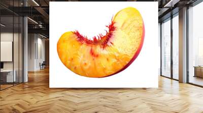 Slice of ripe peach fruit isolated on transparent background. Full depth of field. Wall mural