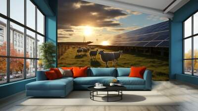 solar panels and sheep on the field, alternative electricity Wall mural