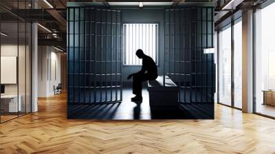 Solitary Confinement  Prisoner Silhouette in Jail Cell Wall mural