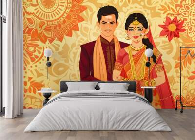 South india engagement invitation background Wall mural