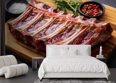 steak ribs fresh meat on a wooden board Wall mural