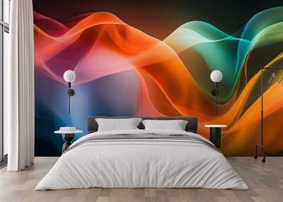 Subtle gradations of color (red, orange, green, and blue) dance across a dark canvas in an abstract design, conveying a sense of motion and innovative style Wall mural