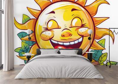 Sun smile and enjoy weekend cartoon vector illustration Wall mural