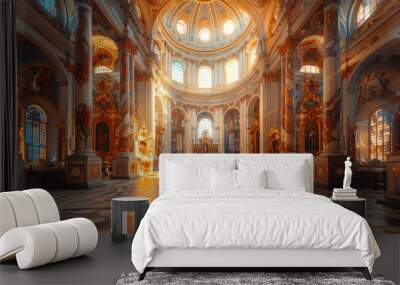 Sunlit Interior of a Baroque Church in Austria Wall mural