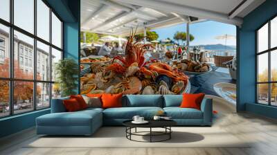 Sunset yacht party with elegant buffet setup Wall mural